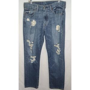 Levis 541 Mens Jeans 32x30 Taper Stretch Washed Light Blue Distressed Denim